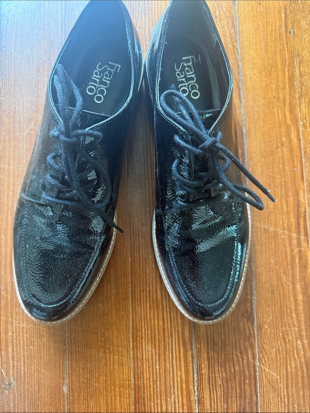 Franco Sarto Black Patent Lace-Up Oxfords